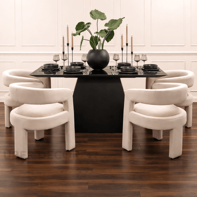 Obsidian Axis Rectangular Dining Table Contemporary Architectural Design Toughened Black Glass Top Wooden Base for Dining Room