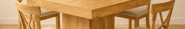 Liron Axis Solid Wood Dining Table in Natural Wood Finish with Central Pedestal Base and Square Top for Modern and Compact Interiors