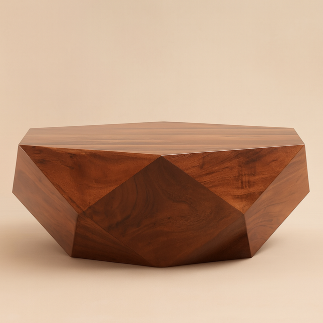 Liffey Coffee Table, Modern Geometric Sculptural Wooden Polygonal Center Table for Living Room