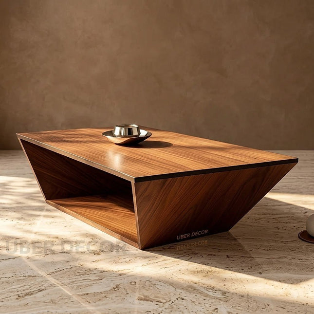 Detroit Wabi-Sabi Modern Japandi Coffee Table – Geometric Solid Wood Center Table with Integrated Storage for Living Room