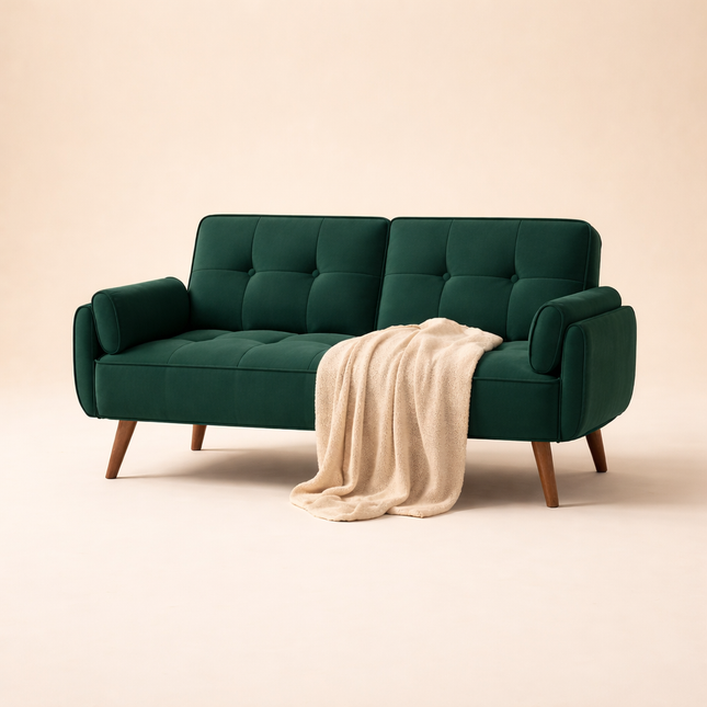 Tangier 75" Futon Sofa- Flared Arm Futon Convertible Sleeper Sofa Bed for Small Home or Office