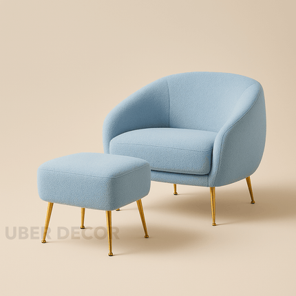 Aurora Upholstered Boucle Chair with Ottoman - Modern Furniture for Living Room, Bedroom and Foyer
