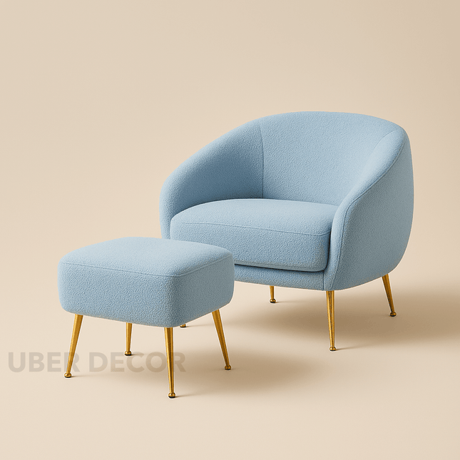 Aurora Upholstered Boucle Chair with Ottoman - Modern Furniture for Living Room, Bedroom and Foyer