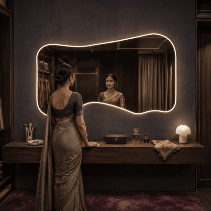 Nami Organic Wave Frameless LED Wall Mirror with Front or Back Lit for Bathroom Vanity and Contemporary Interiors