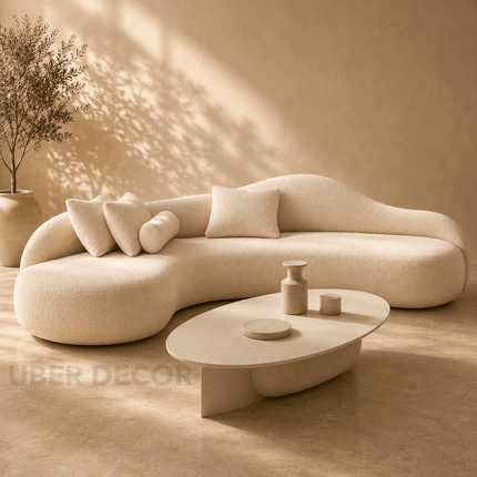 Nice Curved Sofa Japandi Wabi-Sabi Style Organic Sofa for Living Room & Lounge