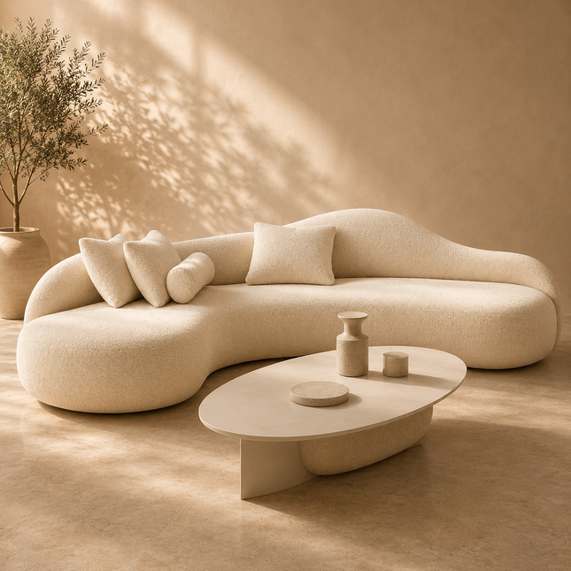 Nice Curved Sofa Japandi Wabi-Sabi Style Organic Sofa for Living Room & Lounge