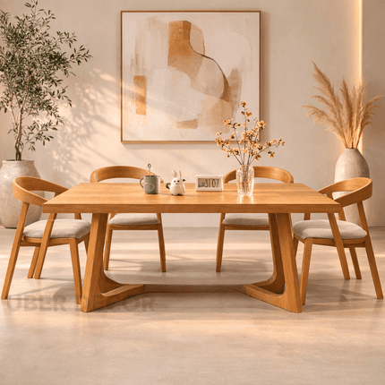 Elmoria Solid Wood Dining Table Scandinavian Modern Rectangular Minimalist Dining Table for Dining Room