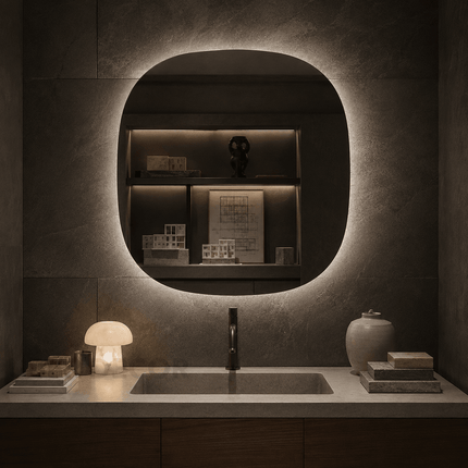 Zuri Rounded Square Frameless LED Wall Hanging Mirror with Front or Back Lit for Bathroom Vanity Dressing Room