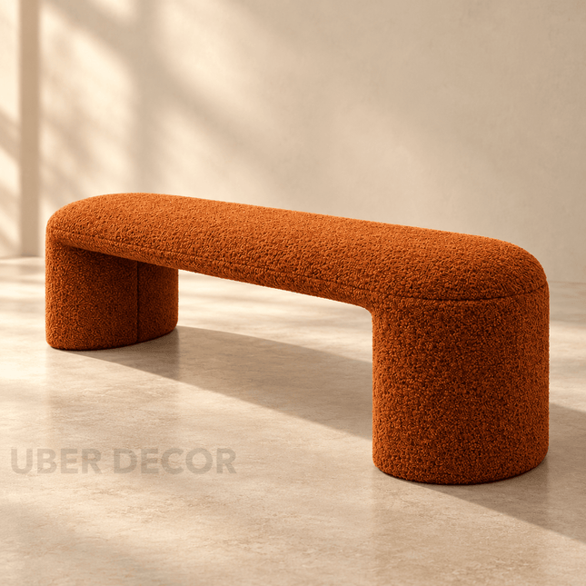 Wool Luxe Hallway Ottoman Bench| Boucle Dresser & Living Room Stool | Versatile Bedroom Makeup Bench