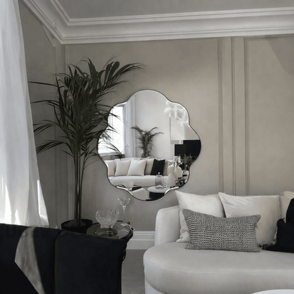 Nira Wave Frameless HD Mirror – Wavy Round Wall Mirror for Living Room & Bedroom Handmade Decorative Accent & Housewarming Gift