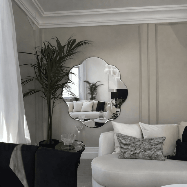 Nira Wave Frameless HD Mirror – Wavy Round Wall Mirror for Living Room & Bedroom Handmade Decorative Accent & Housewarming Gift