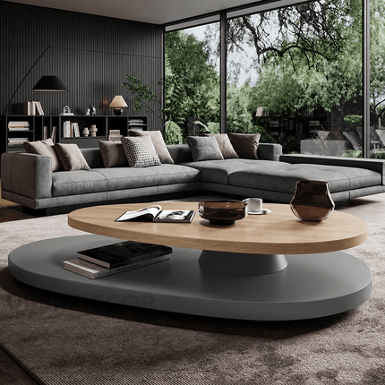 Avon Functional 360 Swivel Revolving Oval Shape Solid Teak Wood Coffee Table for Living Room