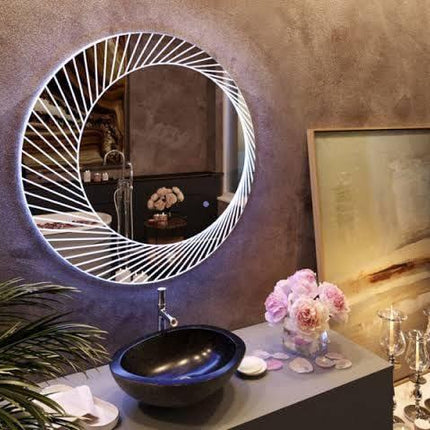 Sunburst Round  Mirror with LED Lights- Touch Sensor Mirror for Bathroom and Bedroom