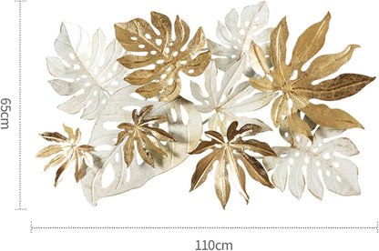 Contemporary White and Golden Leaf Metal Hanging Metal Wall Art