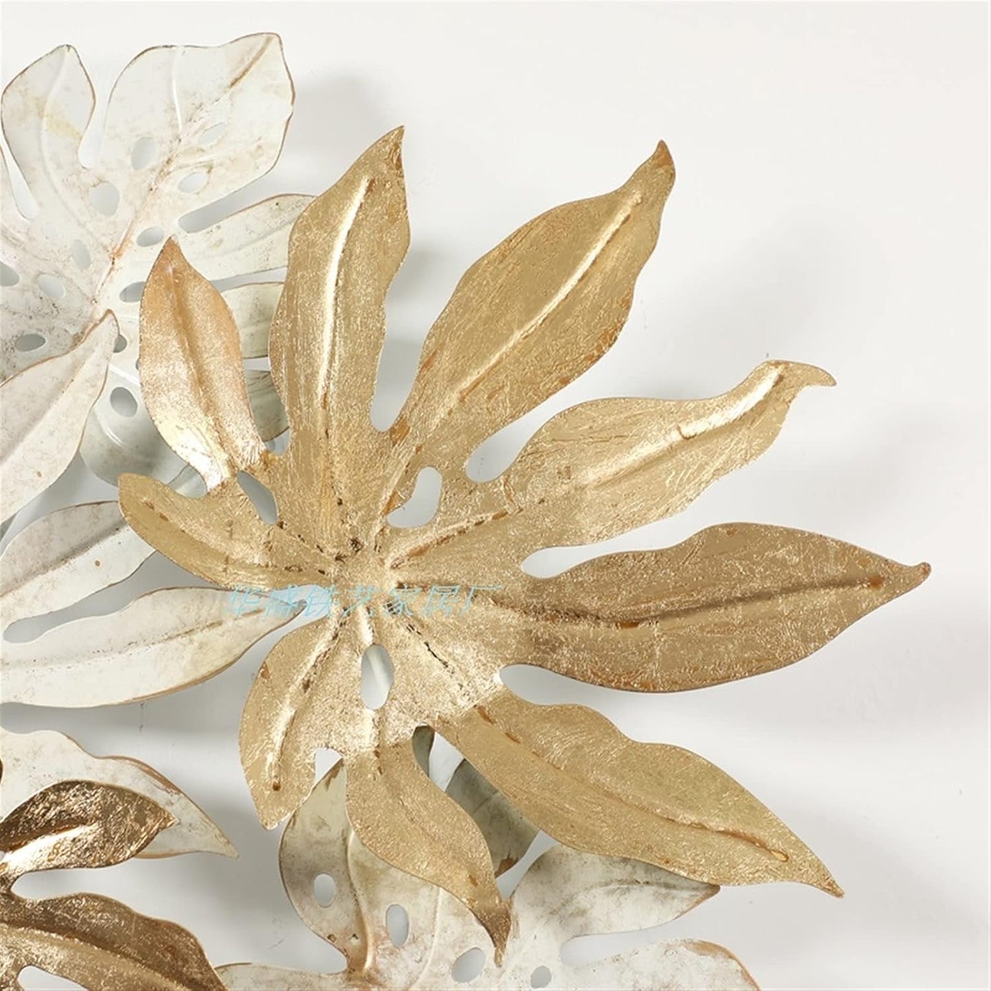 Contemporary White and Golden Leaf Metal Hanging Metal Wall Art