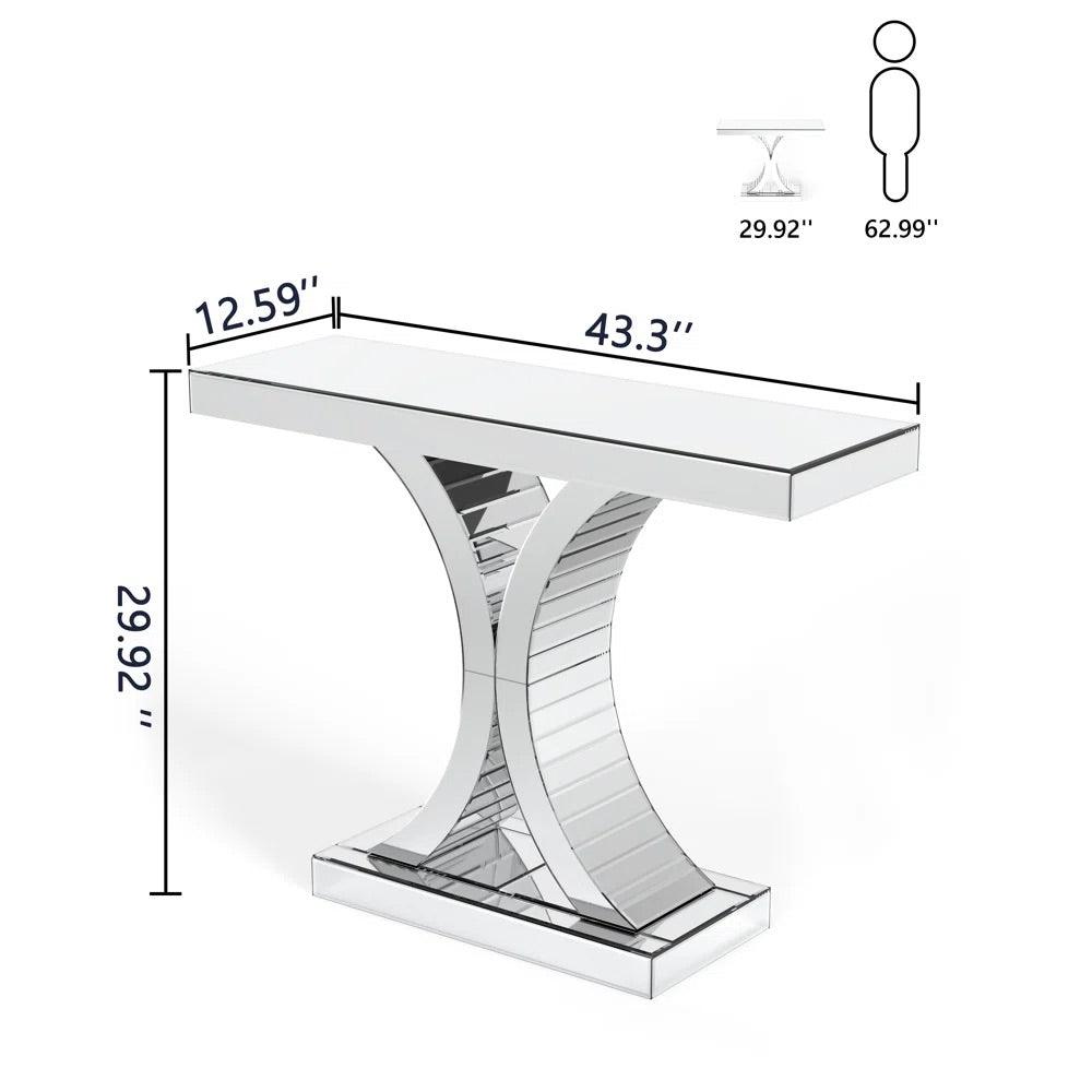 Zenith Allure- Semi Circle Mirrored Glass Console Table for Living Room Entryway