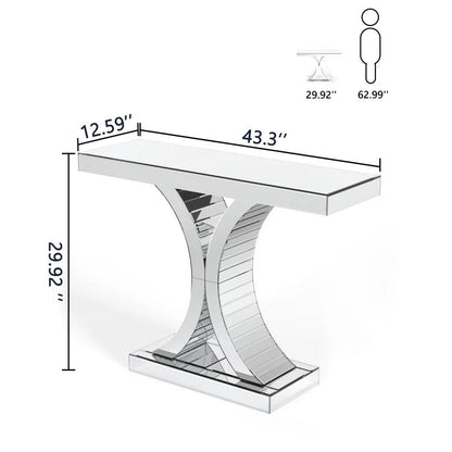 Zenith Allure- Semi Circle Mirrored Glass Console Table for Living Room Entryway