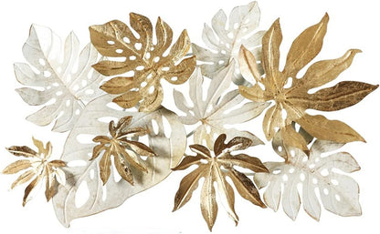 Contemporary White and Golden Leaf Metal Hanging Metal Wall Art