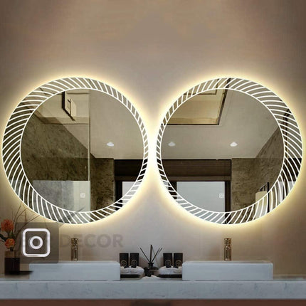 Sunburst Round  Mirror with LED Lights- Touch Sensor Mirror for Bathroom and Bedroom