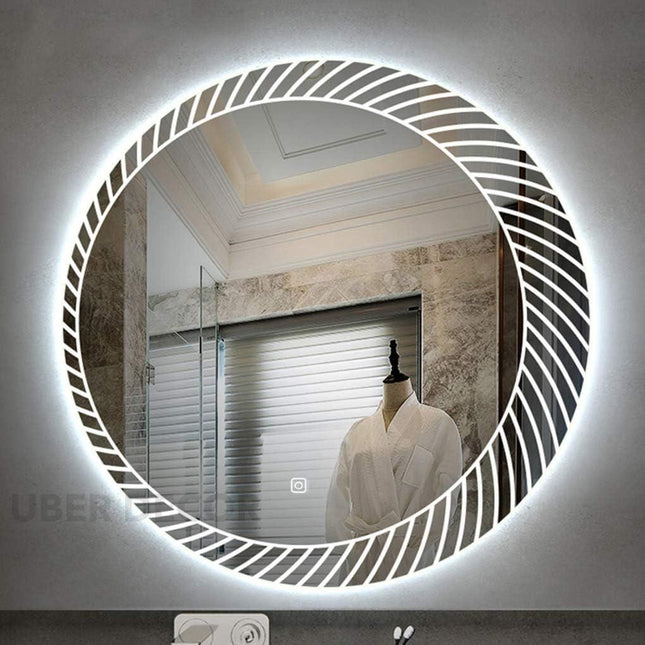 Sunburst Round  Mirror with LED Lights- Touch Sensor Mirror for Bathroom and Bedroom