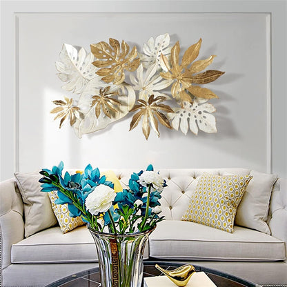 Contemporary White and Golden Leaf Metal Hanging Metal Wall Art