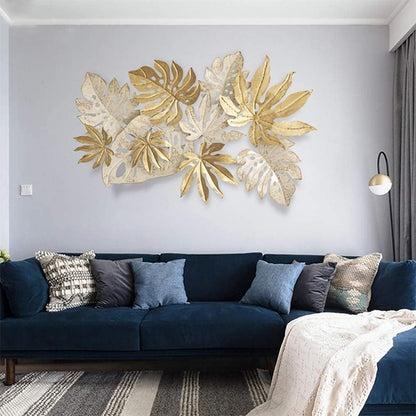 Contemporary White and Golden Leaf Metal Hanging Metal Wall Art