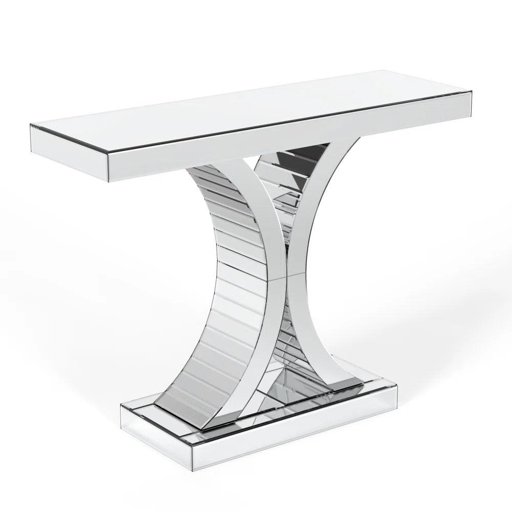 Zenith Allure- Semi Circle Mirrored Glass Console Table for Living Room Entryway