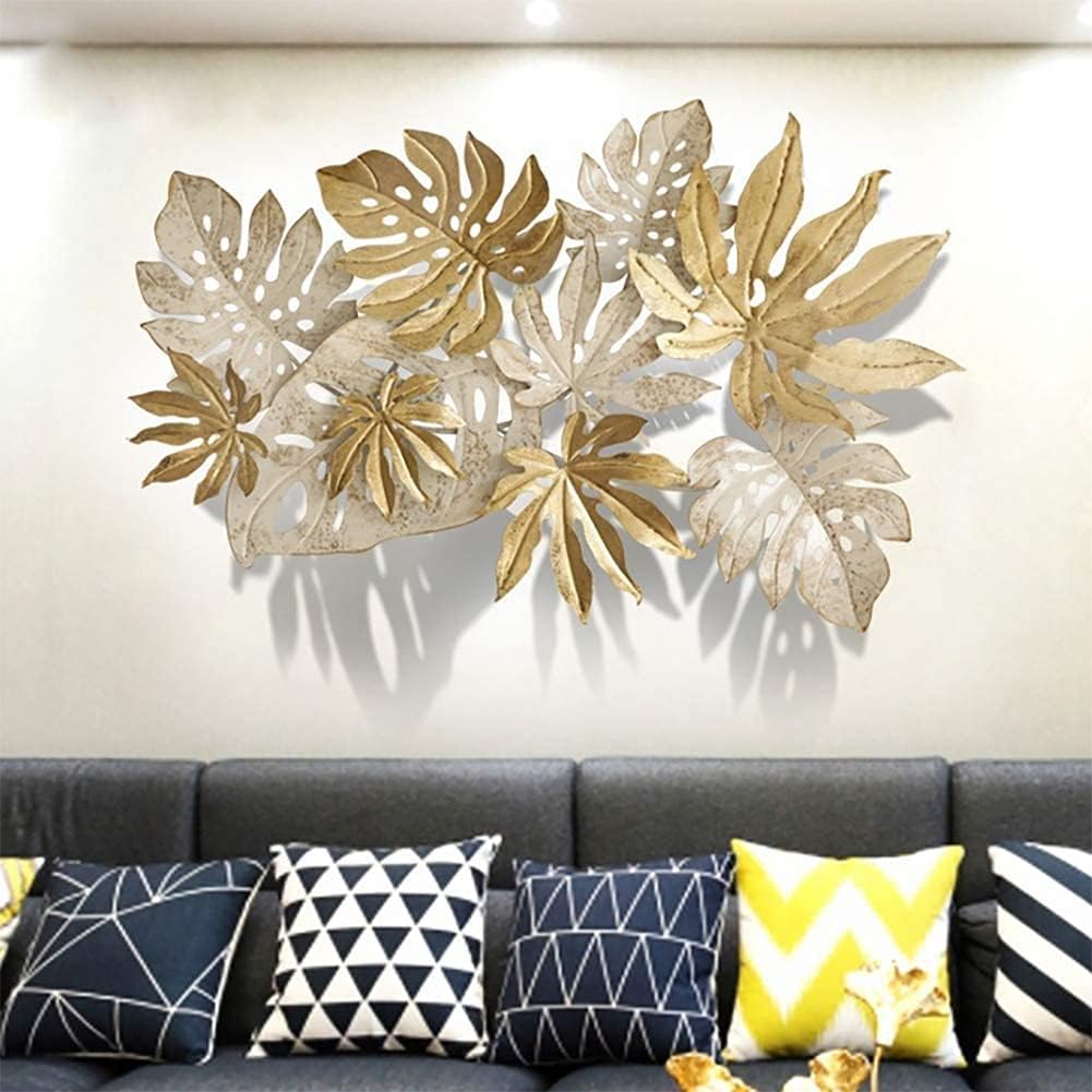 Contemporary White and Golden Leaf Metal Hanging Metal Wall Art