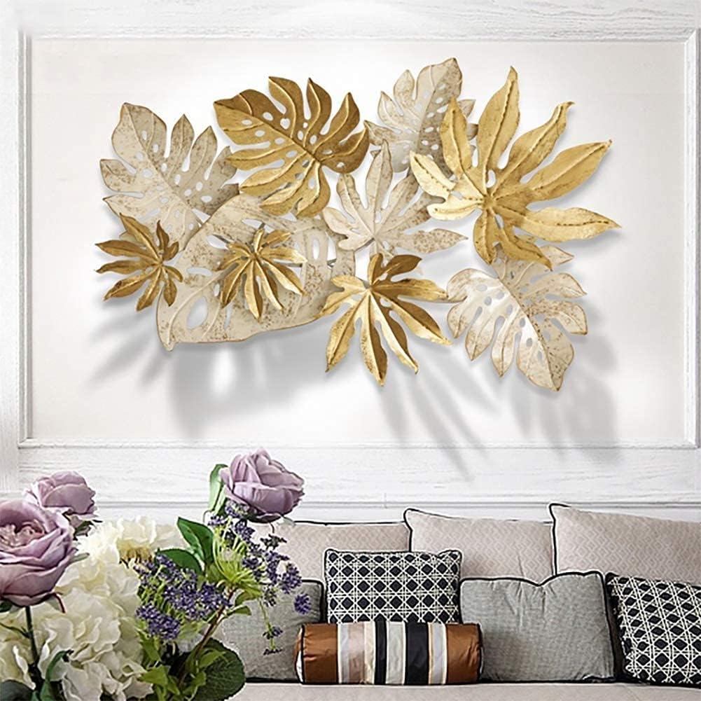 Contemporary White and Golden Leaf Metal Hanging Metal Wall Art