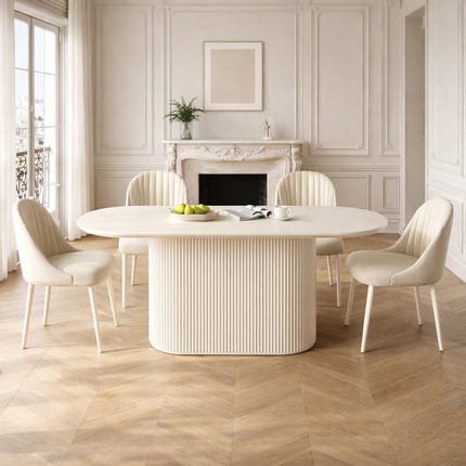 Ivoryline Oval Dining Table Scandinavian Japandi Mid Century Modern Design Fluted Pedestal Base Modern Dining Table for Dining Room