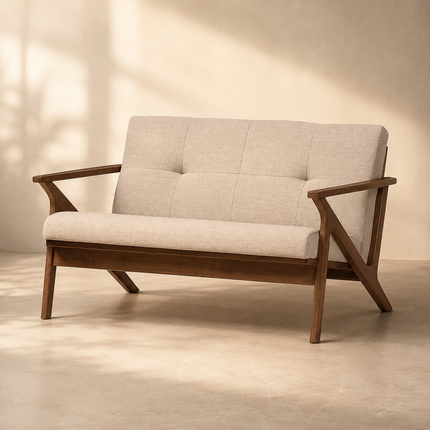 Anesa 55" 2-Seater Mid-Century Wooden Couch Customisable Compact Sofa for Living Room or Balcony
