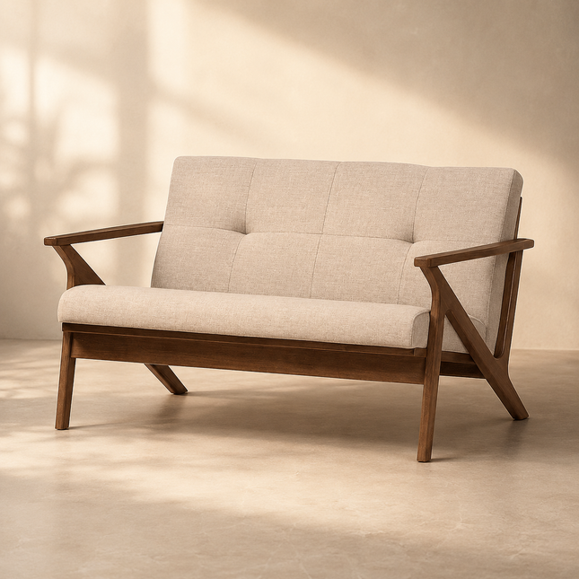Anesa 55" 2-Seater Mid-Century Wooden Couch Customisable Compact Sofa for Living Room or Balcony