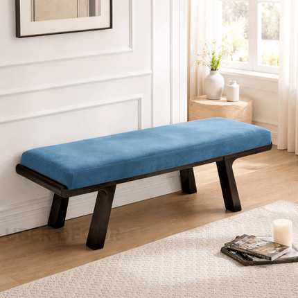 Gujarat Bloom Solid Wood Upholstered Dining and Living Bench Modern Indian Minimal Furniture