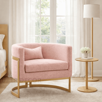 Evelise- Modern Upholstered Curved U-Back Accent Arm Chair with Gold Metal Base for Living Room or Bedroom
