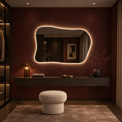 Riva Wide Curve Frameless LED Vanity Mirror Available in Front or Back Lit for Double Vanity and Modern Interiors
