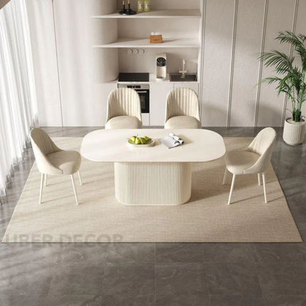 Ivoryline Oval Dining Table Scandinavian Japandi Mid Century Modern Design Fluted Pedestal Base Modern Dining Table for Dining Room