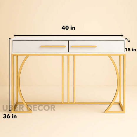 Creston Arc Display Table – White Drawer Top with Gold Sculptural Arch Base Mid‑Century Modern Accent - Uber Decor