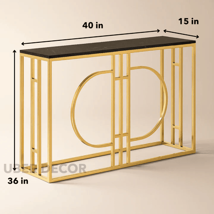 Helio Spectrum Mid-Century Modern Display Table – Customizable Marble Top with Sculptural Gold Base for Hallway or Living Room