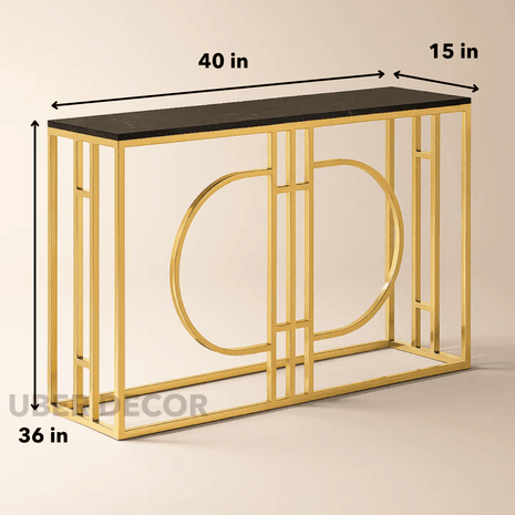 Helio Spectrum Mid-Century Modern Display Table – Customizable Marble Top with Sculptural Gold Base for Hallway or Living Room - Uber Decor