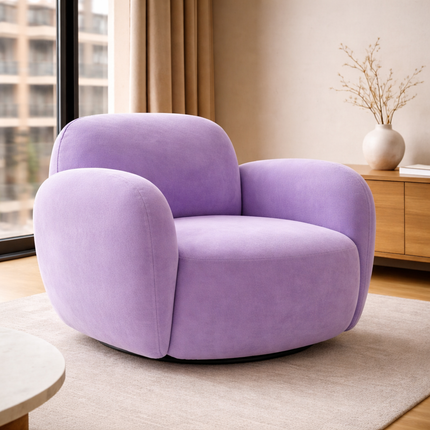 Varina- Modern Curved 360 Revolving Swivel Armchair with Deep Seat and Soft Cushion