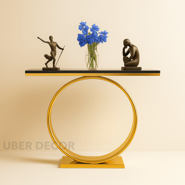 Celestial Halo Side Table – Custom Black or White Marble Top with Gold Circle Base Mid‑Century Glam Accent For Entryway & Hallway