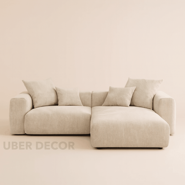 Sochi Sectional Sofa Couch with Lounger Japandi Modern Minimalist Luxury Furniture for Lounge, Suite, and Studio