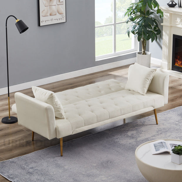 Lisbon 71" Futon Sofa- Modern Tufted Convertible Futon Couch with 3 Adjustable Backrest & and Gold Metal Legs - Uber Decor