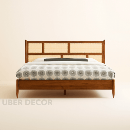 ElmWeave Scandinavian Rattan Platform Customisable Bed for Urban Bedrooms
