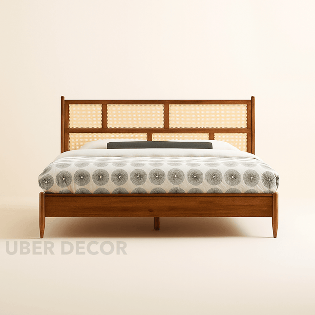 ElmWeave Scandinavian Rattan Platform Customisable Bed for Urban Bedrooms