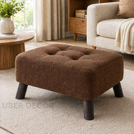 VelvetLift Small Foot Stool Ottoman - Stylish Footrest with Wooden Legs - Ideal Bedside Step Stool