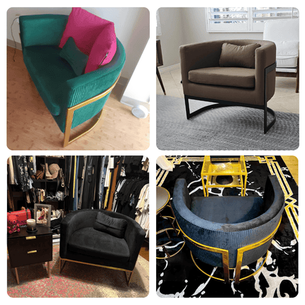 Evelise- Modern Upholstered Curved U-Back Accent Arm Chair with Gold Metal Base for Living Room or Bedroom