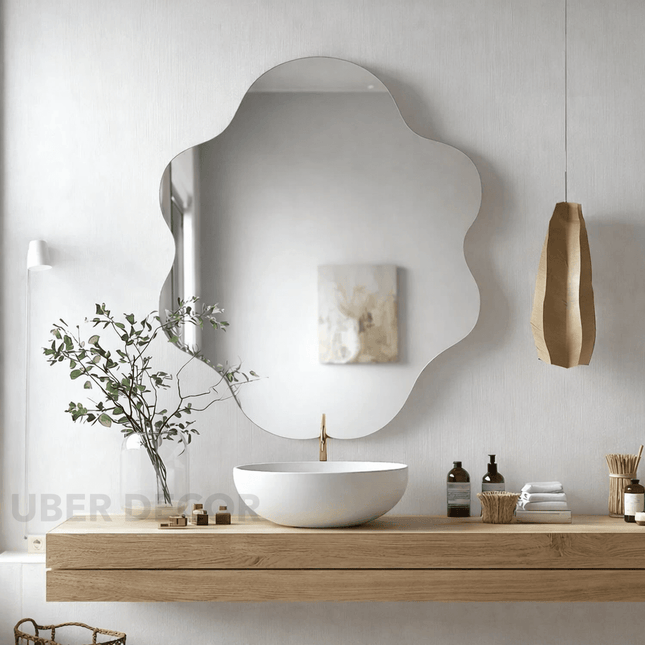 Victorian Scallop Frameless HD Mirror – Wavy Wall Mirror for Living Room, Entryway & Bedroom