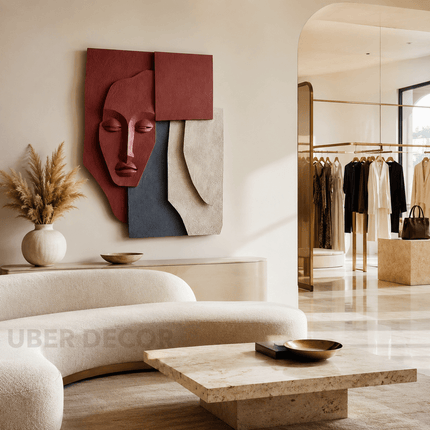 Tribal Muse Boho 3D Face Wall Art – Abstract Sculpture for Living Room