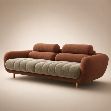 Milan Luxury Modern Sofa Dual Tone Channel Tufted Designer Couch with Curved Armrests Customisable Living Room Sofa